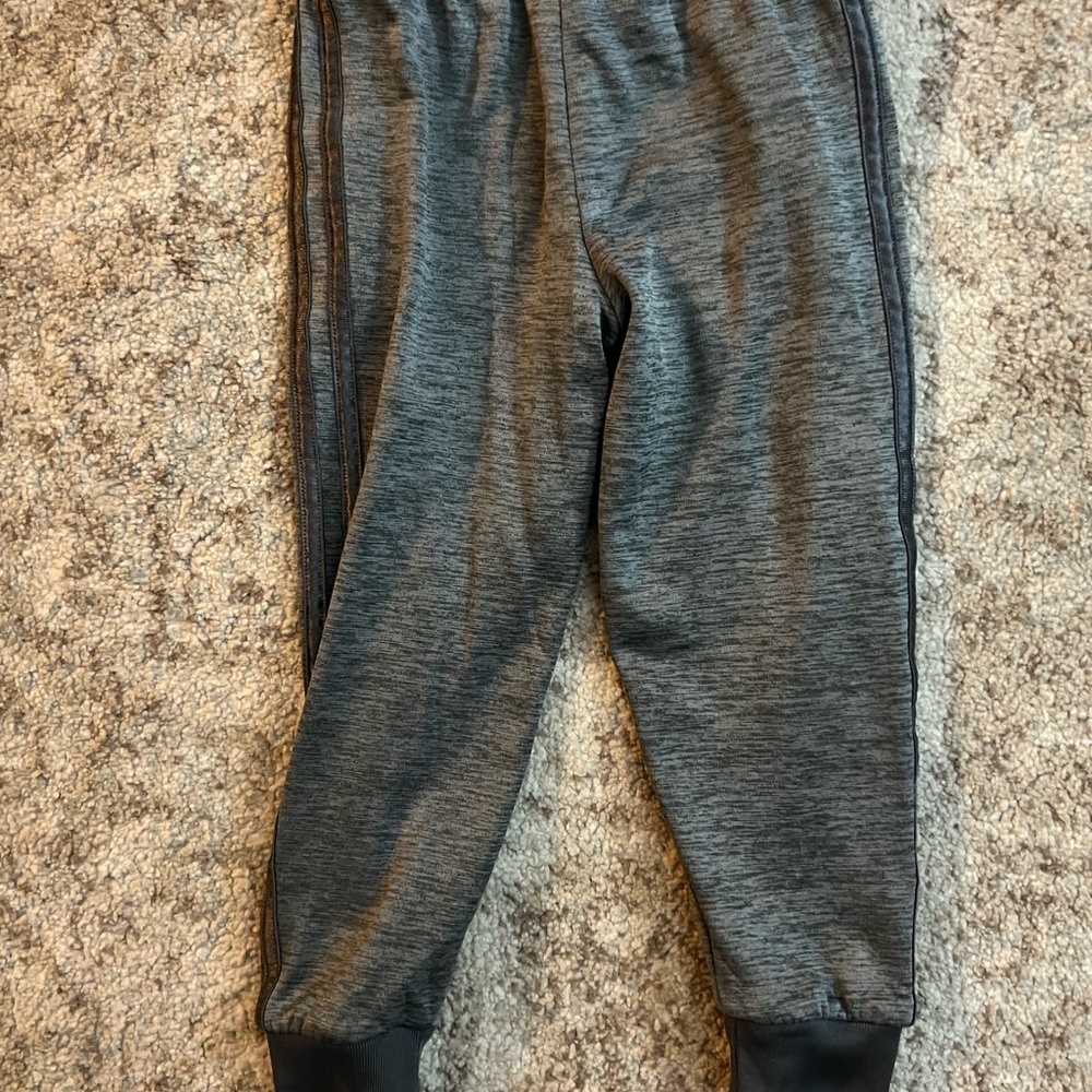 Adidas Kids Sweatpants in Black and Gray with Neon Green Stripes - Picture 6 of 7